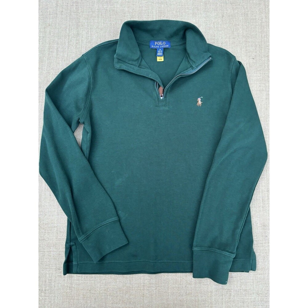 Polo Ralph Lauren Green Estate-Rib Quarter-Zip Pullover Sweatshirt M 10-12